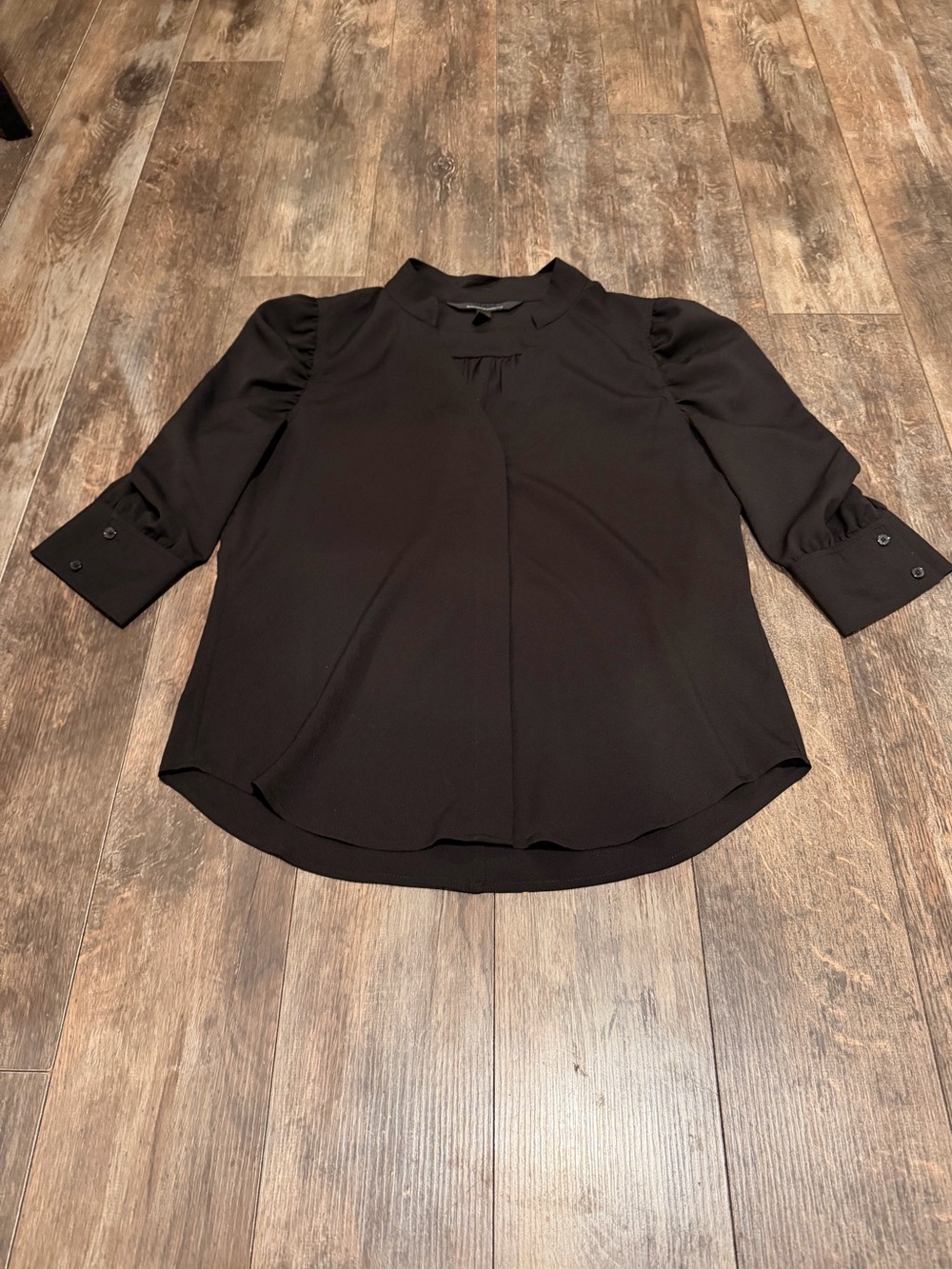 White House Black Market Black Puff-Sleeve Mock Neck Blouse